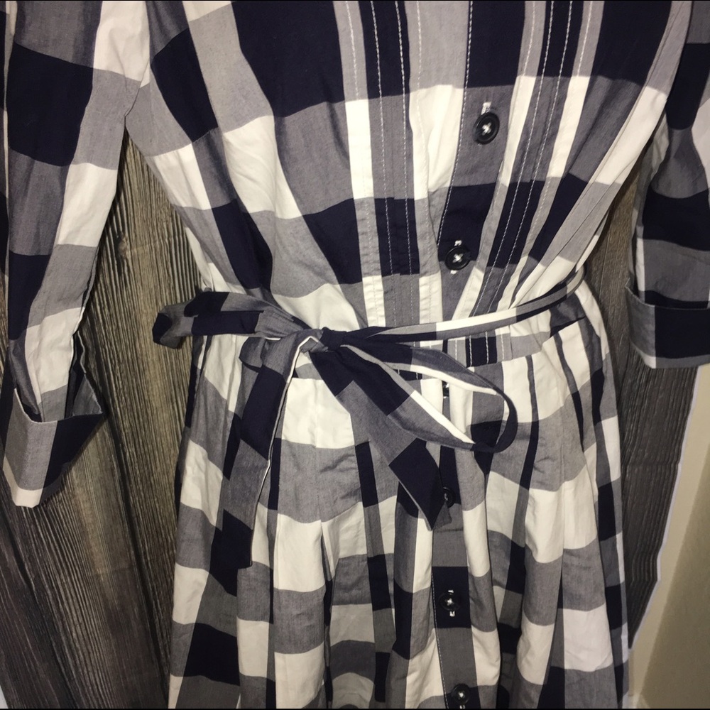 Boden Navy and White Gingham Midi Shirt Dress - Picture 3 of 5